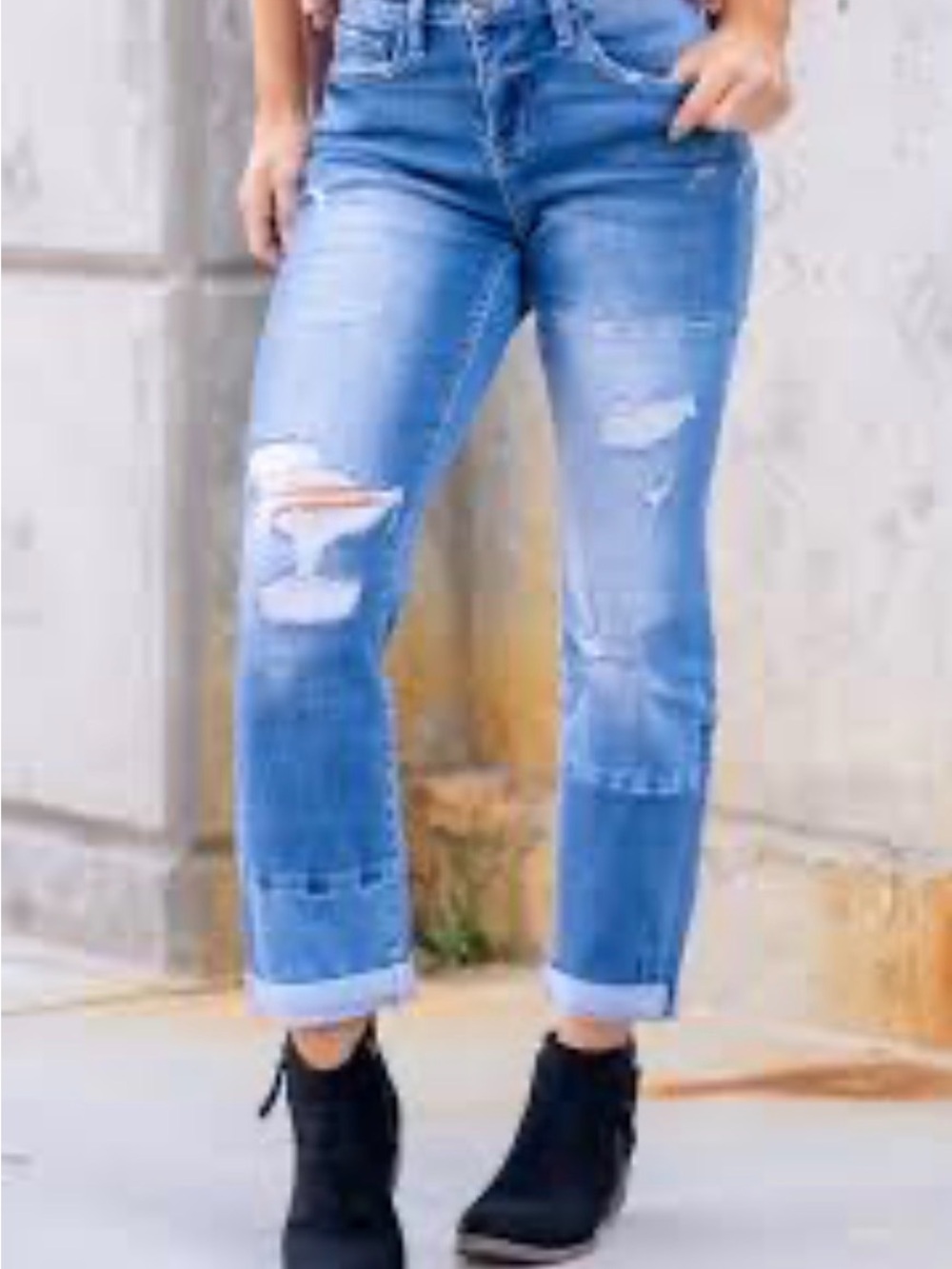 Flying Monkey High-Rise Color Block Patch Boyfriend Jeans